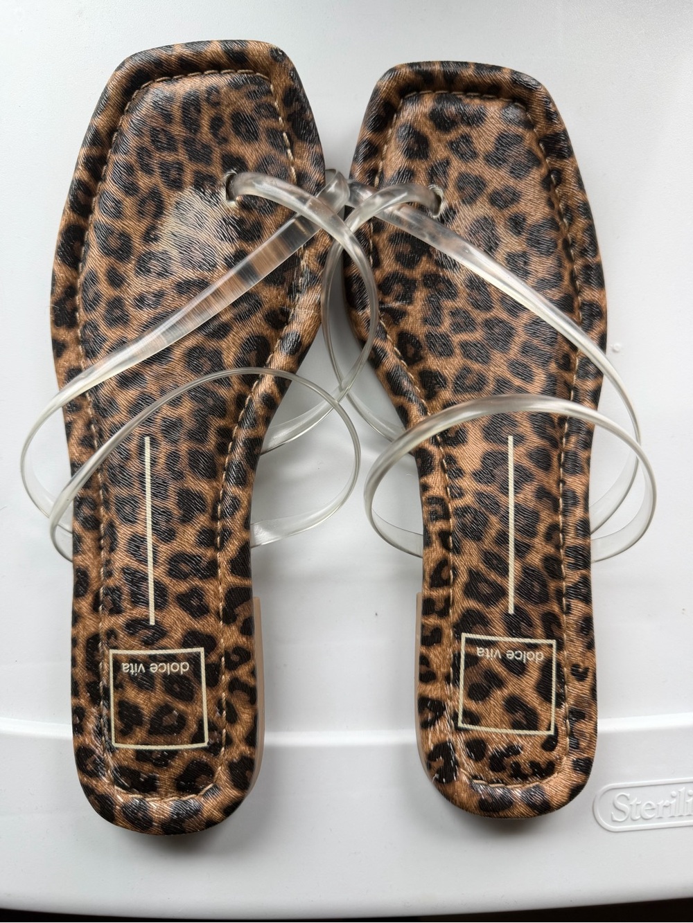 Dolce Vita Leopard Print Sandals with Clear Straps - Brown/Tan